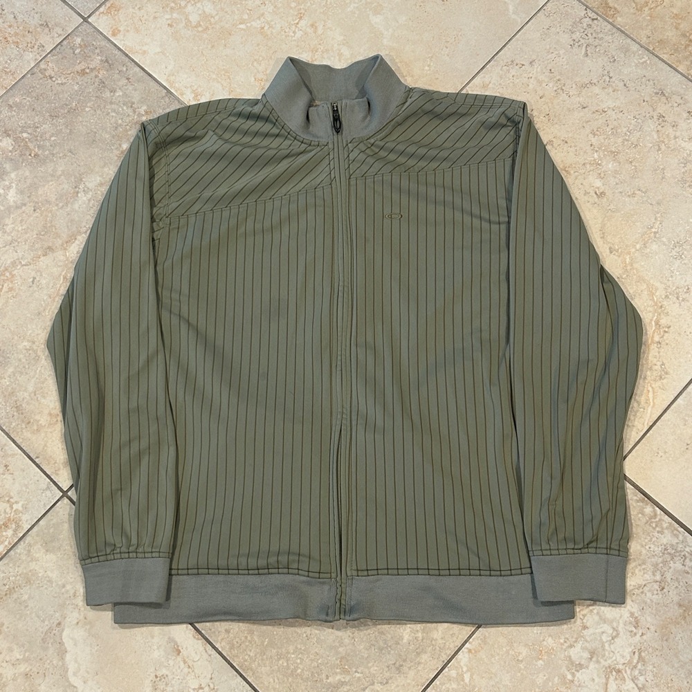 Oakley Track Jacket Mens XXL Green Stripe Full Zip Tech Athletic Long Sleeve‎